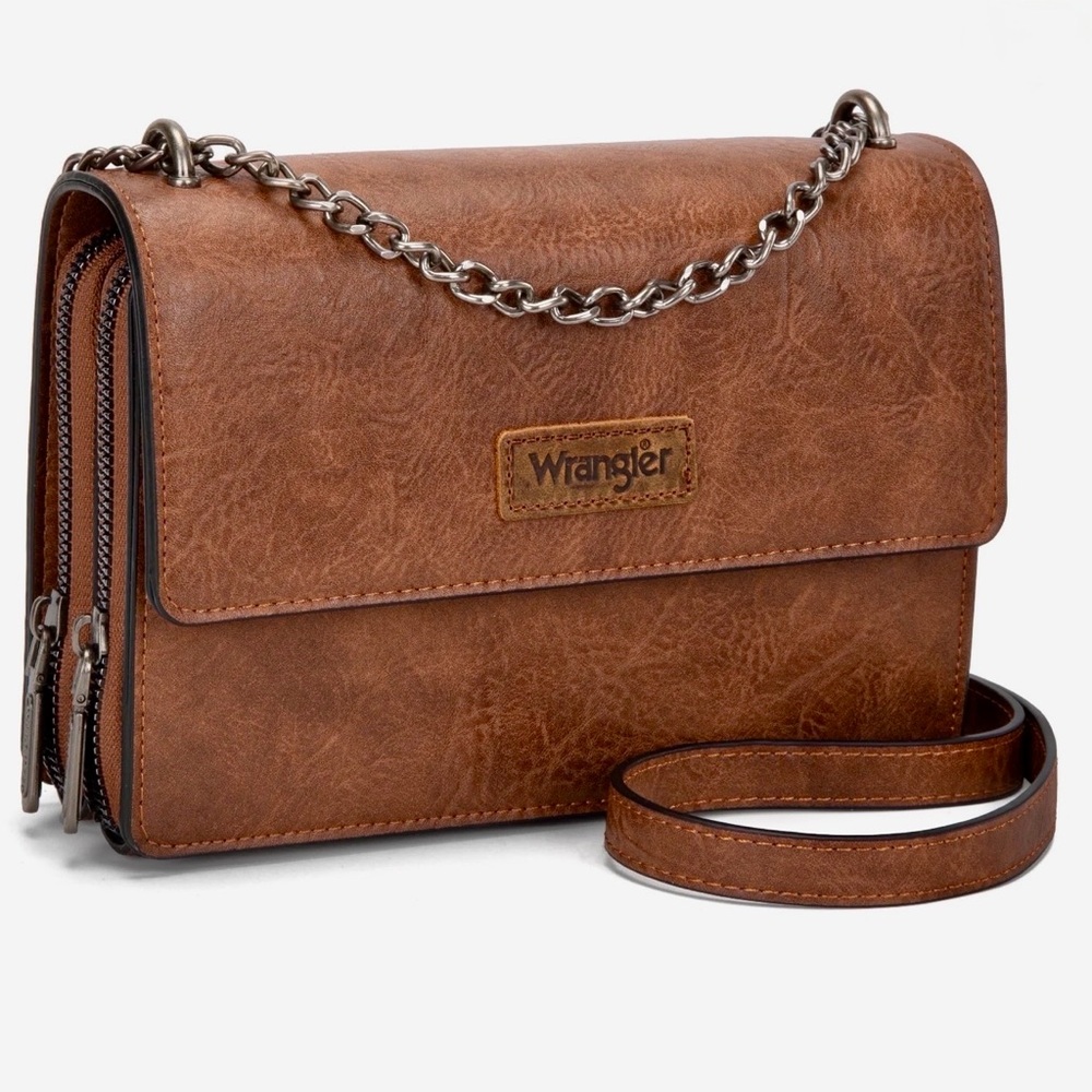 Wrangler Tan Leather Crossbody Bag
